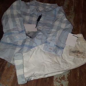 Baby blue plaid Burberry outfit